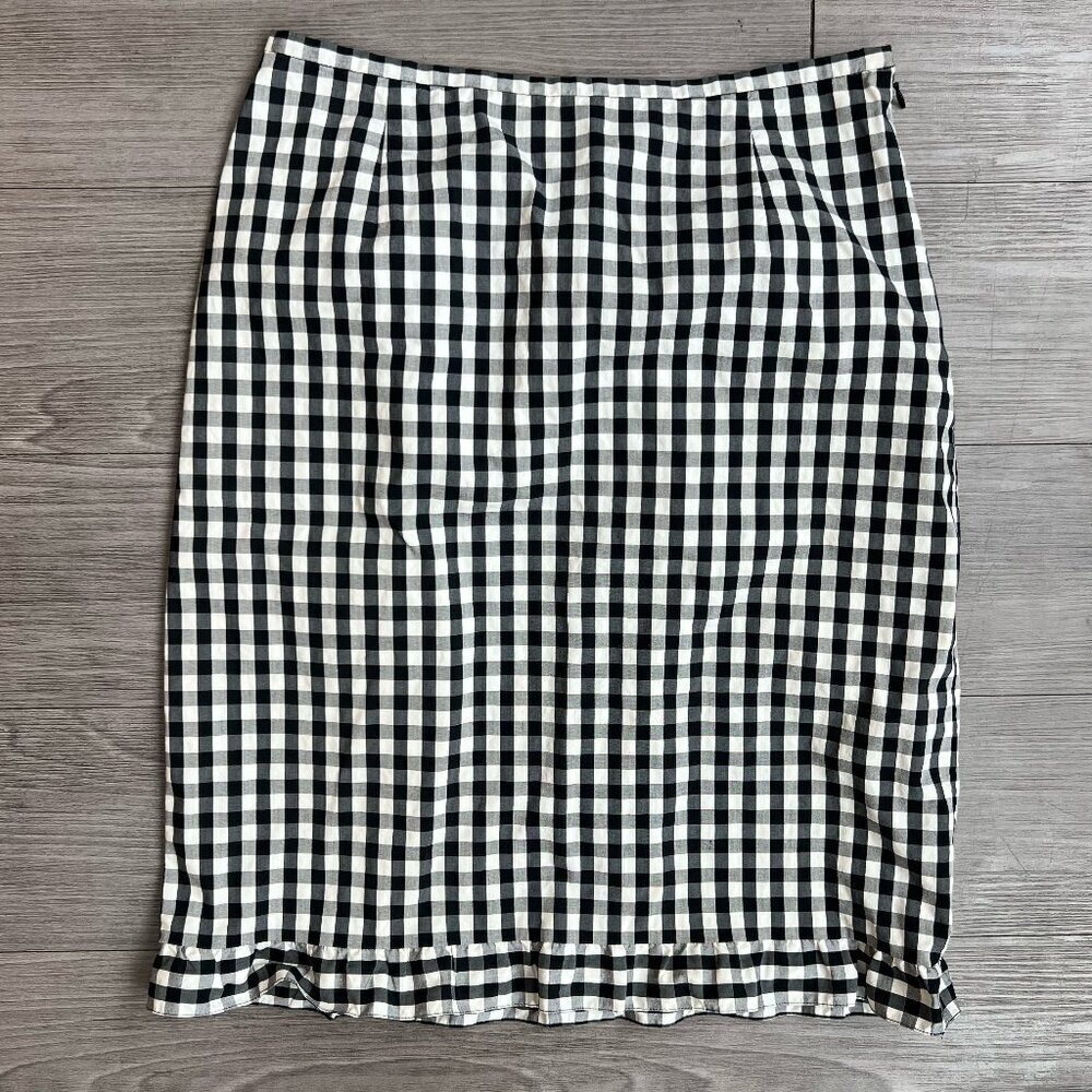 Y2K Etcetera Black & White Check Gingham Knee Length Skirt Ruffle Hem Size 6